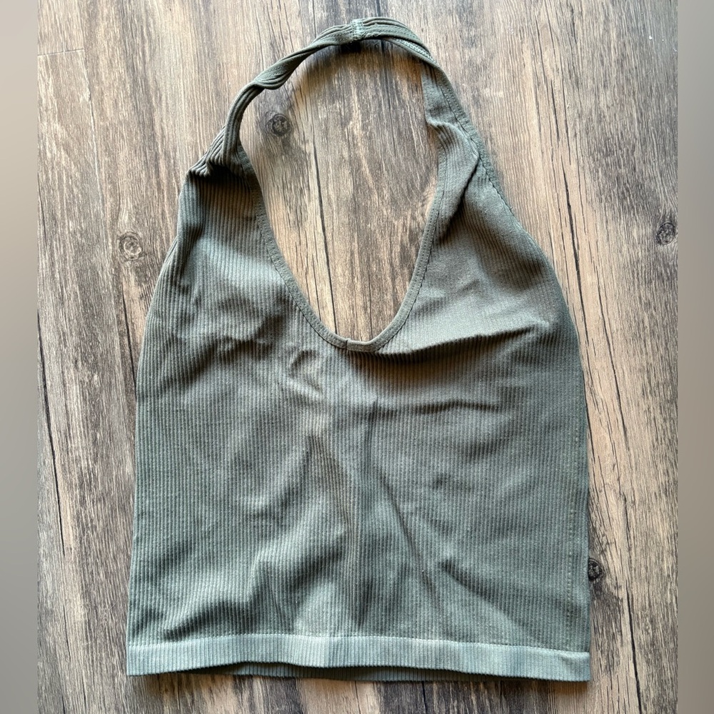 Urban Outfitters Green Ribbed Halter Top